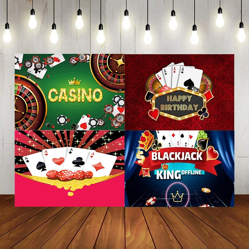 Casino Red Black Cards Interior Happy Birthday Party Photography Backdrop Stars Lights Background Customized Photo Banner Decor