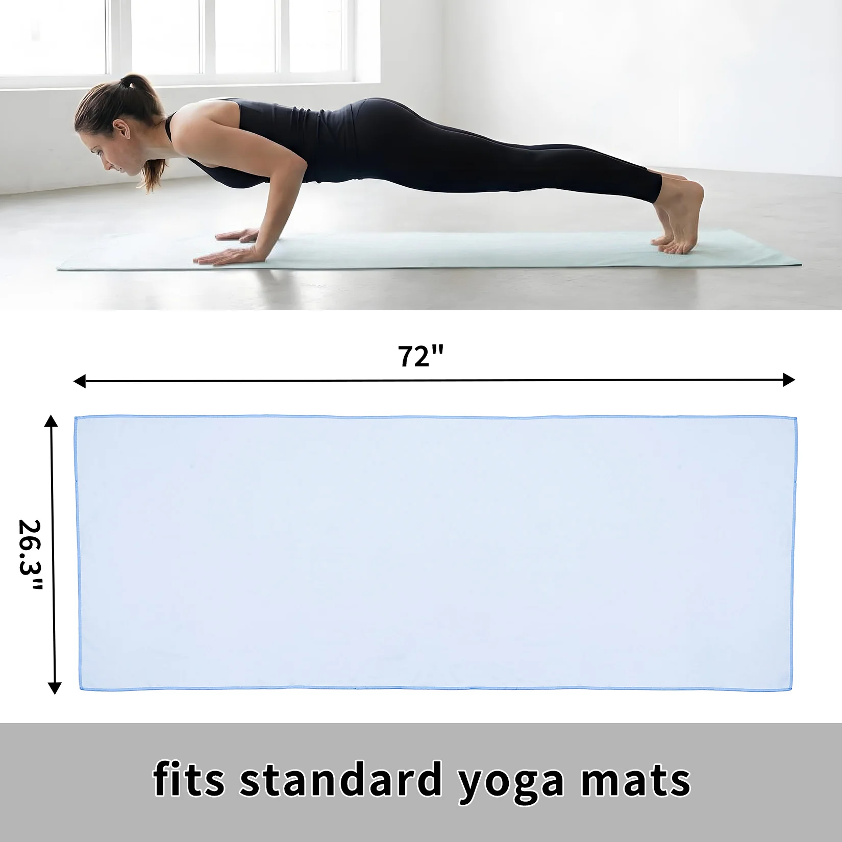 Non-Slip & Quick-Dry Yoga Towel Set 3PCS – Double-Sided Flannel, Ultra-Fine Microfiber, Machine Washable, Ideal for Home, Gym, Sauna, Travel – 183×67cm, Haze Blue + Green + Gray