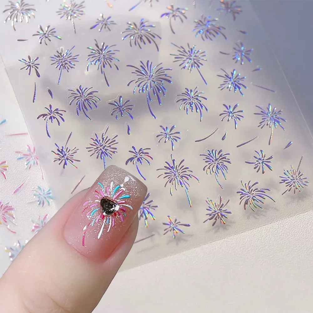 

3D Laser Blooming Fireworks Nail Stickers Self-Adhesive Glitter New Year Firework Manicure Foil Multicolor Y2k Nail Slider Decor