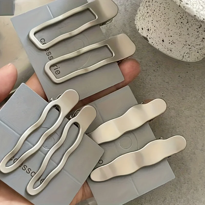 6 Stück silberne Metall-Haarspangen, gewellt, geometrisch, Wassertropfen, 3 Stile, Pony-Haarspangen, modische Haar-Accessoires, Geschenk für Frauen – Detail 1