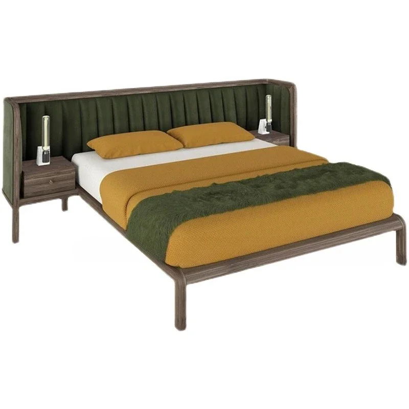 light luxury modern simple North American imported black walnut master bedroom Italian soft bag fabric wedding bed