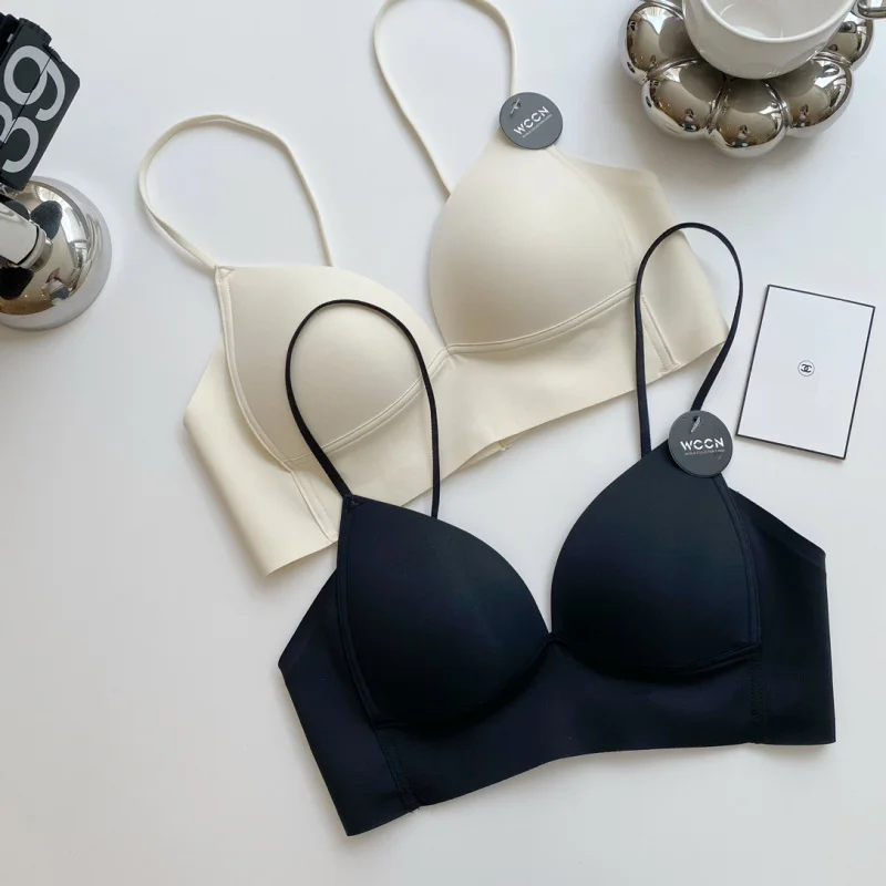 French Summer Refreshing Underwear Black and White Beautiful Back Underwired Bra Gathered Soft Glutinous Seamless Thin Bra