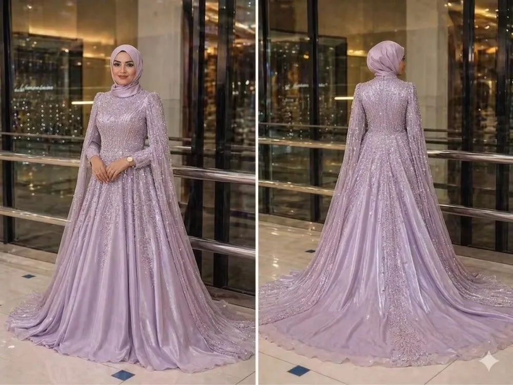 Ciynsia Hijab Muslimisches Abendkleid mit Perlen und Pailletten, Spitze, Chiffon, Dubai Arabische Formelle Abendroben 2026 Neu Maßgefertigt