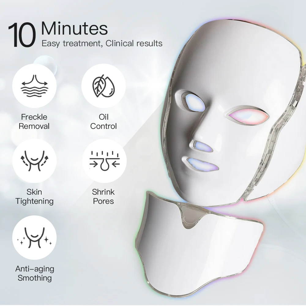 Large row of lights 7 colors remove wrinkles improve skin surface fade spots Photon rejuvenation equipment LED Beauty Mask