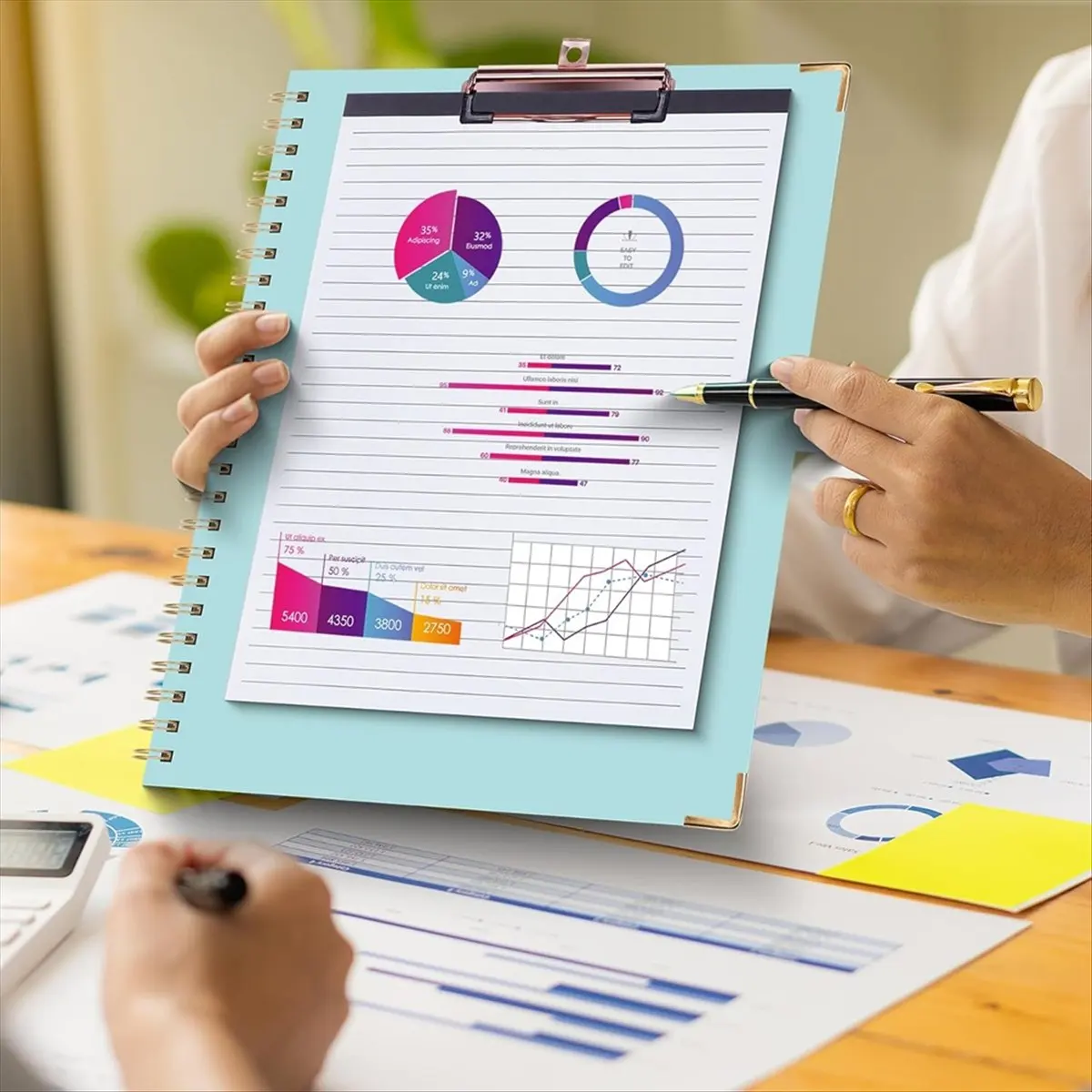 

Синий складной спиральный буфер обмена с сумкой на молнии для хранения, 5 пластиковых папок с 10 карманами, блокнот с многоразовой подкладкой