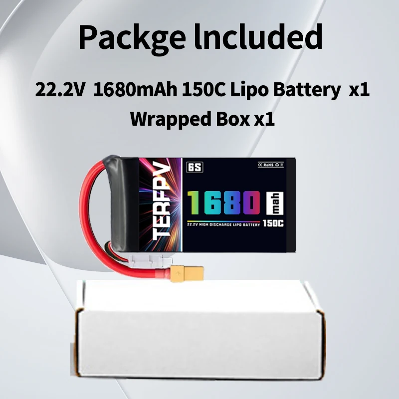 2 Stuks TERFPV 6S 22.2V 1680mAh Lipo Batterij 150C/300C met XT60 Plug voor FPV drone Quadcopter Helikopter Vliegtuigen Onderdelen Hobby