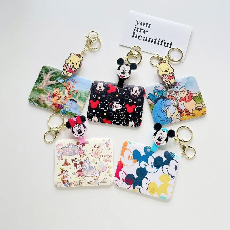 حامل بطاقات ديزني ميكي ميني مع سلسلة مفاتيح مضادة للخسارة لبطاقات الهوية شارات العمل بطاقات لاقط الطلاب الممرضات والأطباء