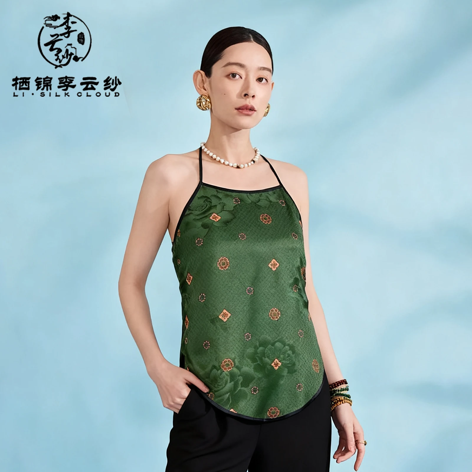 

LI SILK CLOUD Камзол из 100% тутового шелка Xiangyunsha — китайский традиционный стиль, ретро-цветочные узоры, топ без рукавов