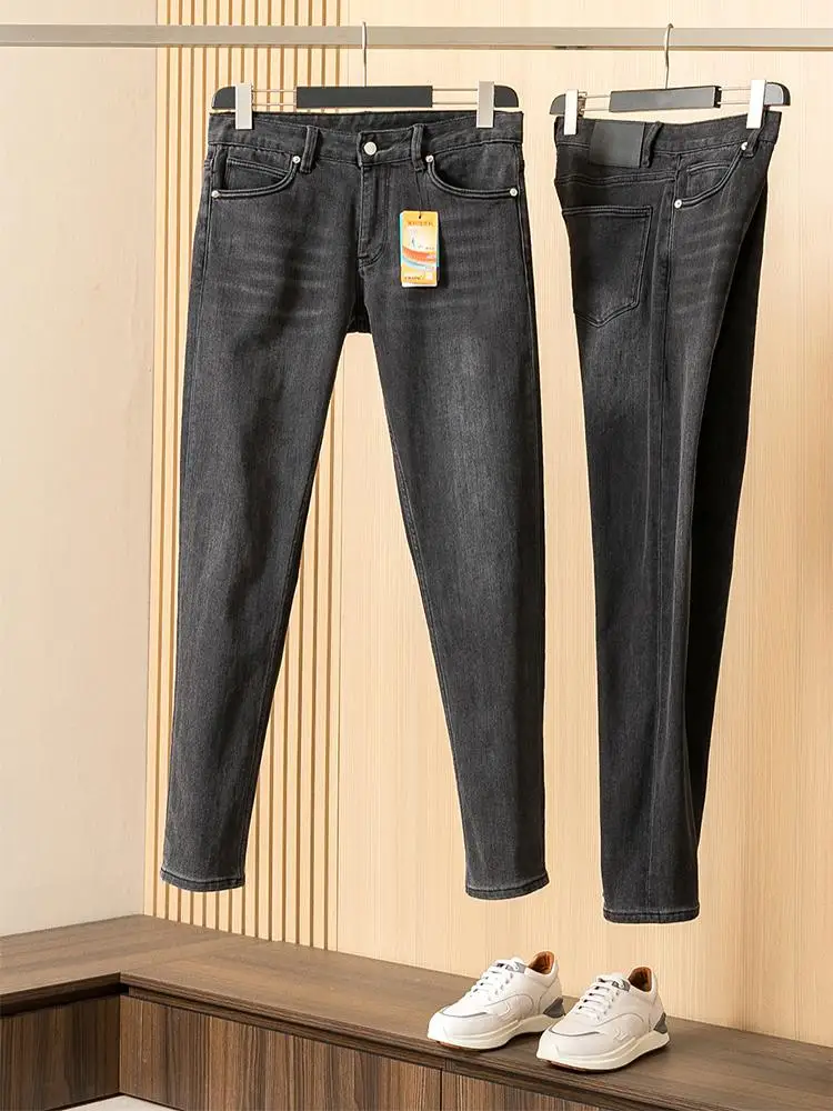 

Утепленные мужские джинсы из флиса, осенне-зимние, прямого кроя, повседневные, эластичные, длинные брюки, ветрозащитные, дышащие, современные, стильные