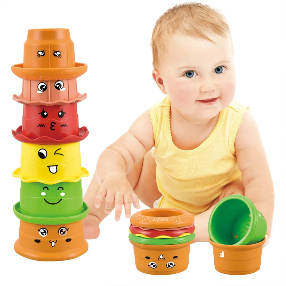 6 Pcs Water-Playing Hourglass Toy Toys Stack Up Cups Bathing Early Learning Kids Plastic Stacking Puzzle for Infant Education