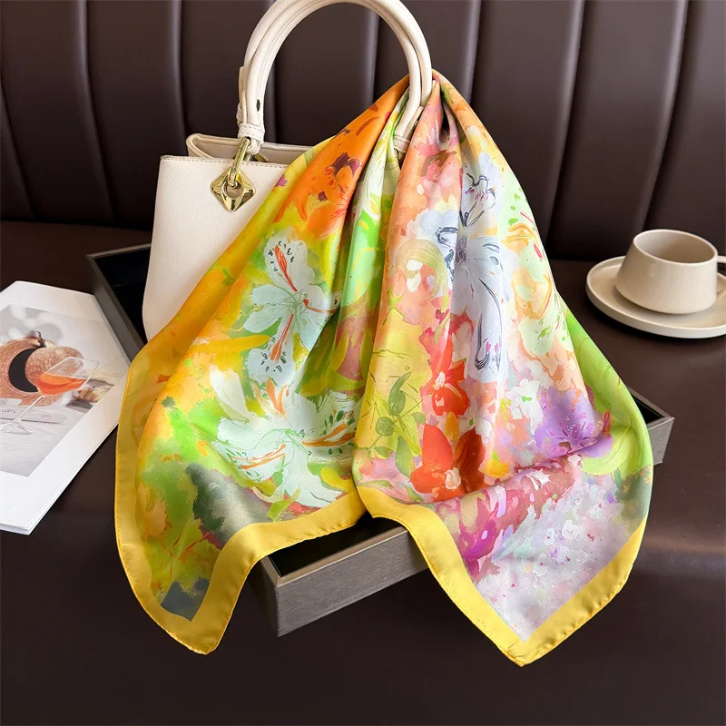 

Новый квадратный платок с принтом 2026 года для женщин, имитация шелковых шарфов, банданы, роскошный хиджаб, шейный платок, повязка для волос, элегантная шаль-накидка