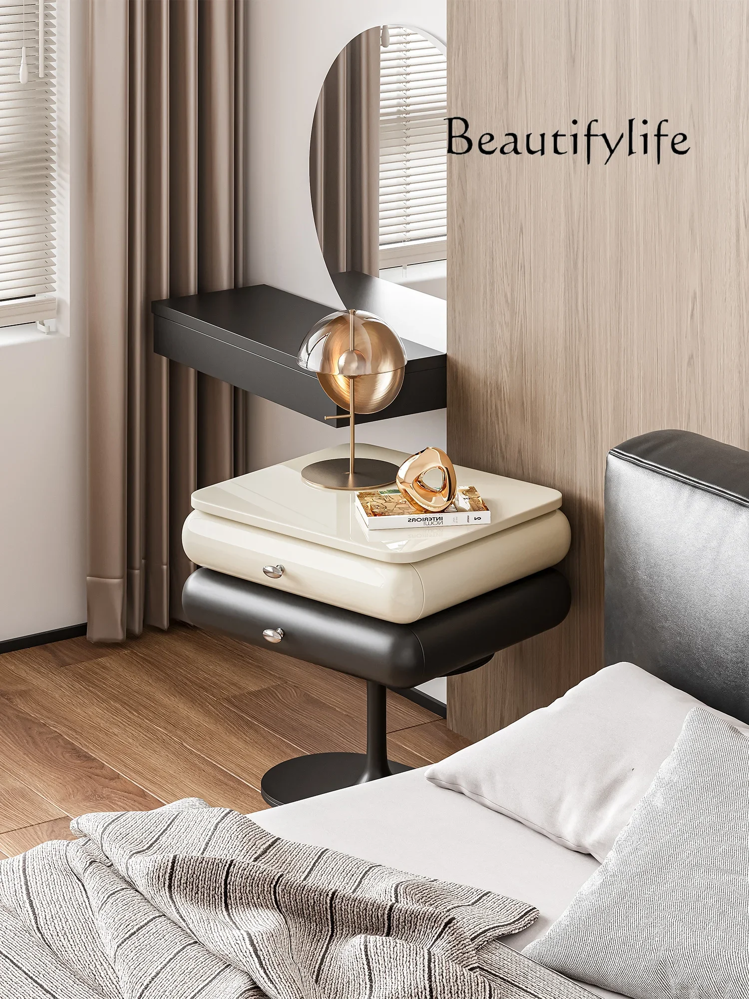 

bedroom small storage cabinet design sofa side table Italian minimalist cream wind bean seedlings bedside table