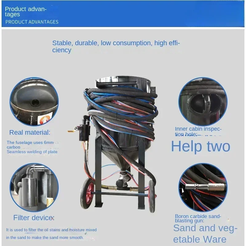 Mobile Sandblasting Machine for Metal Refurbishment High Pressure Rust Removal Equipment with Sandblasting Tank
