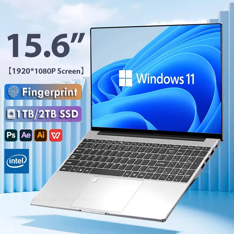 Computer portatile HD IPS da 15.6 "Intel Celeron N4000 Notebook PC sblocco impronte digitali Windows 11 Pro 16GB DDR4 512GB 1TB SSD Laptop