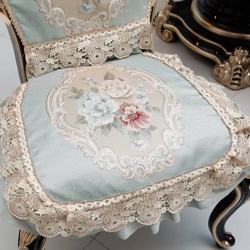 

Elegant European Style Dining Chair Pads Nordic Style Slipcovers Anti-Slip Fabric Lace Home Use Cushions Set