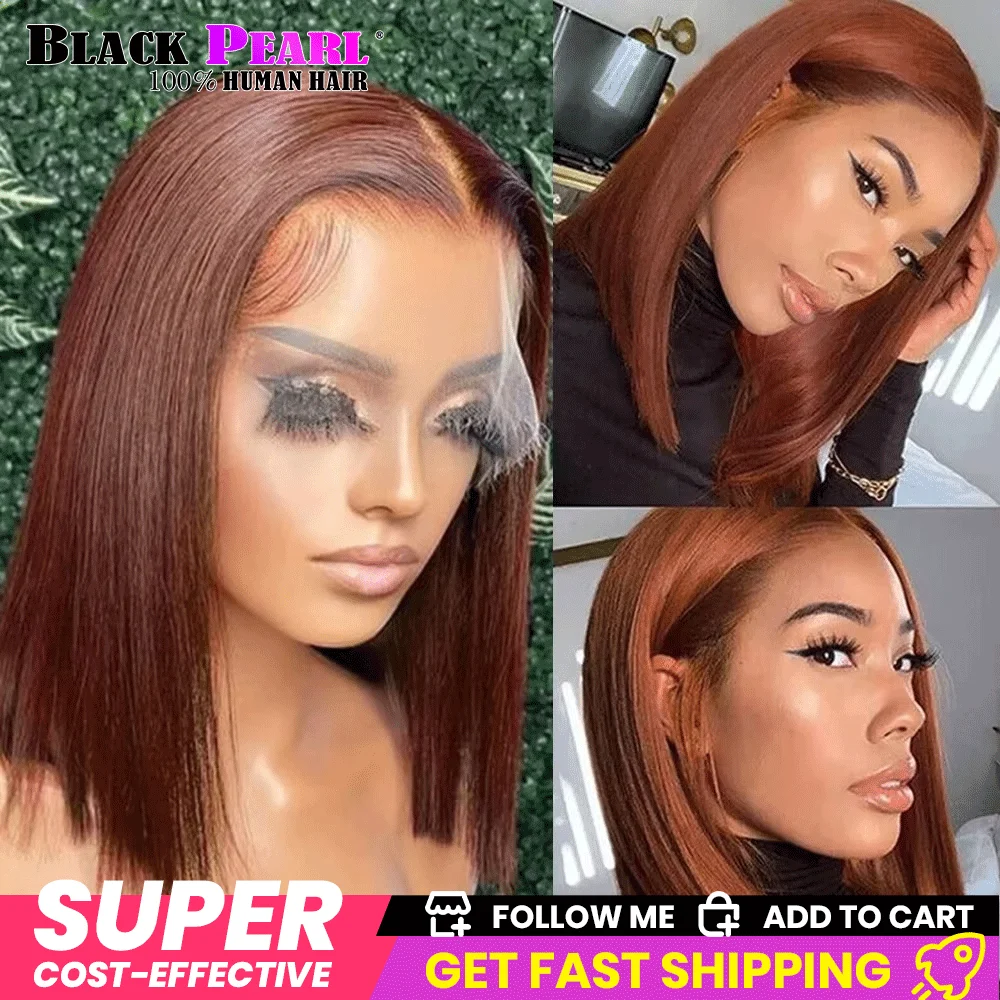 

Peruvian Straight Lace Front Human Hair Wigs For Women Reddish Brown #33 Lace Part Wig With Baby Hair Short Brown Color Bob Wig