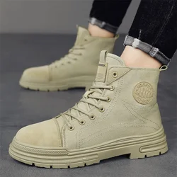 Autumn New Shoes for Men Canvas Boots Fashion High Tops Casual Shoes Cool Round Toe Work Shoes Trend Desert Ankle Boots