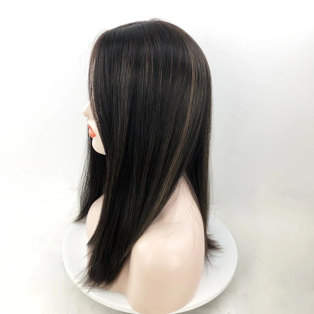 Customized Dark Brown Color with Highlight Hand Tied Silk Base Top European Virgin Human Hair Sheitels Kosher Wig Jewish Wigs