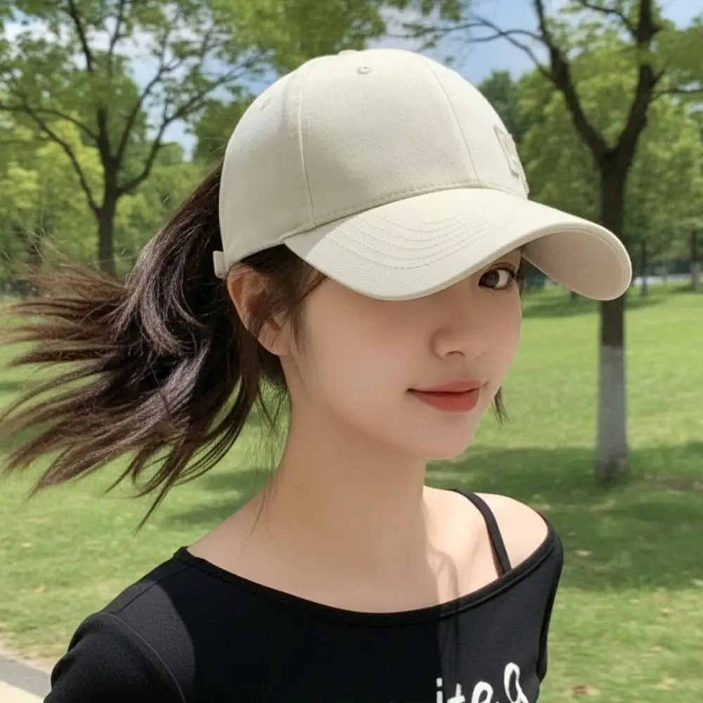 Fashion PEACE Embroidery Ponytail Baseball Cap Curved Brim Hollow Top Messy Bun Hat Adjustable Hollow Back Hat Outdoor Sports
