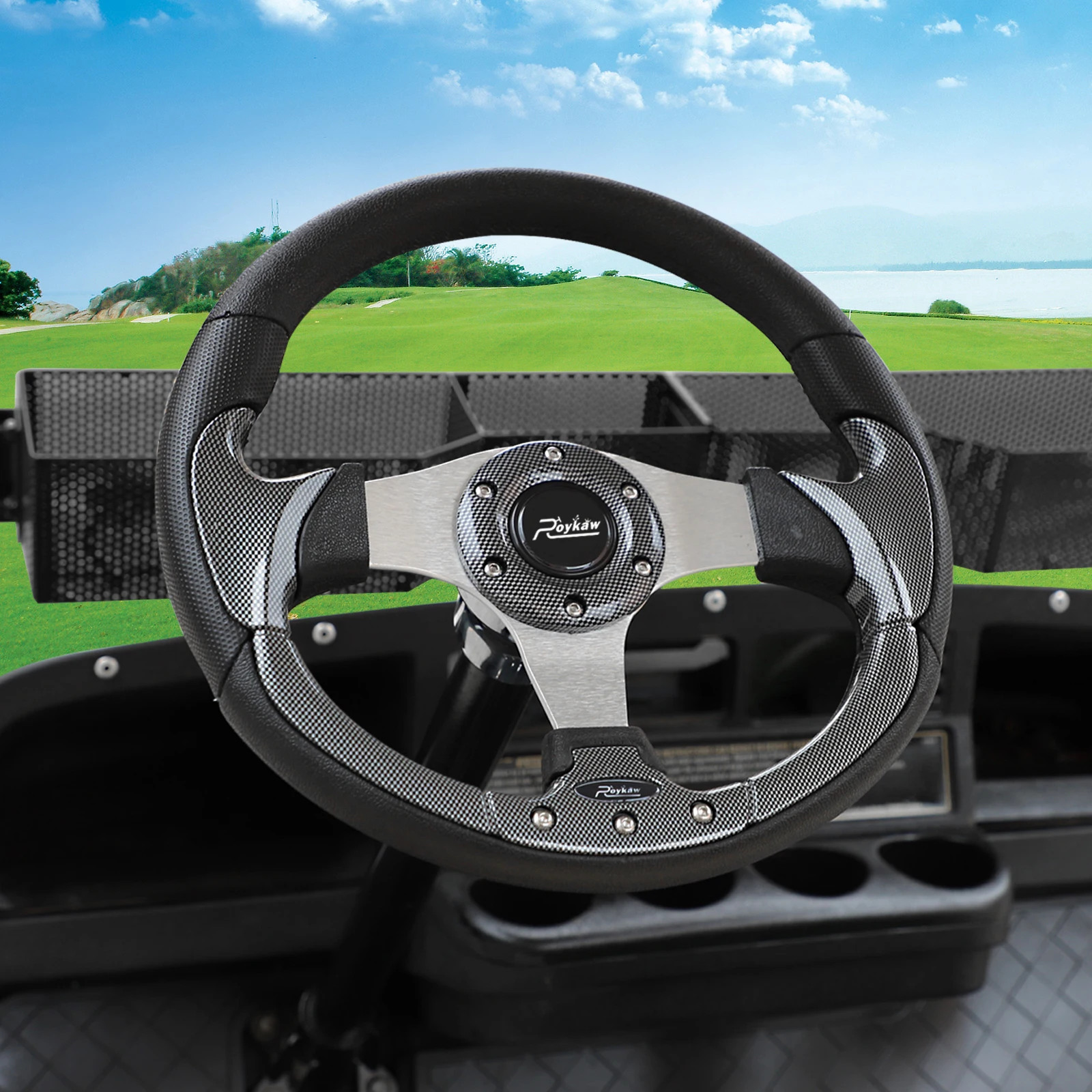 Roykaw Golf Cart Steering Wheel Fit for EZGO TXT/RXV, Club Car DS/Precedent/Tempo, Yamaha G29/Drive/Drive2 & Most Golf Carts