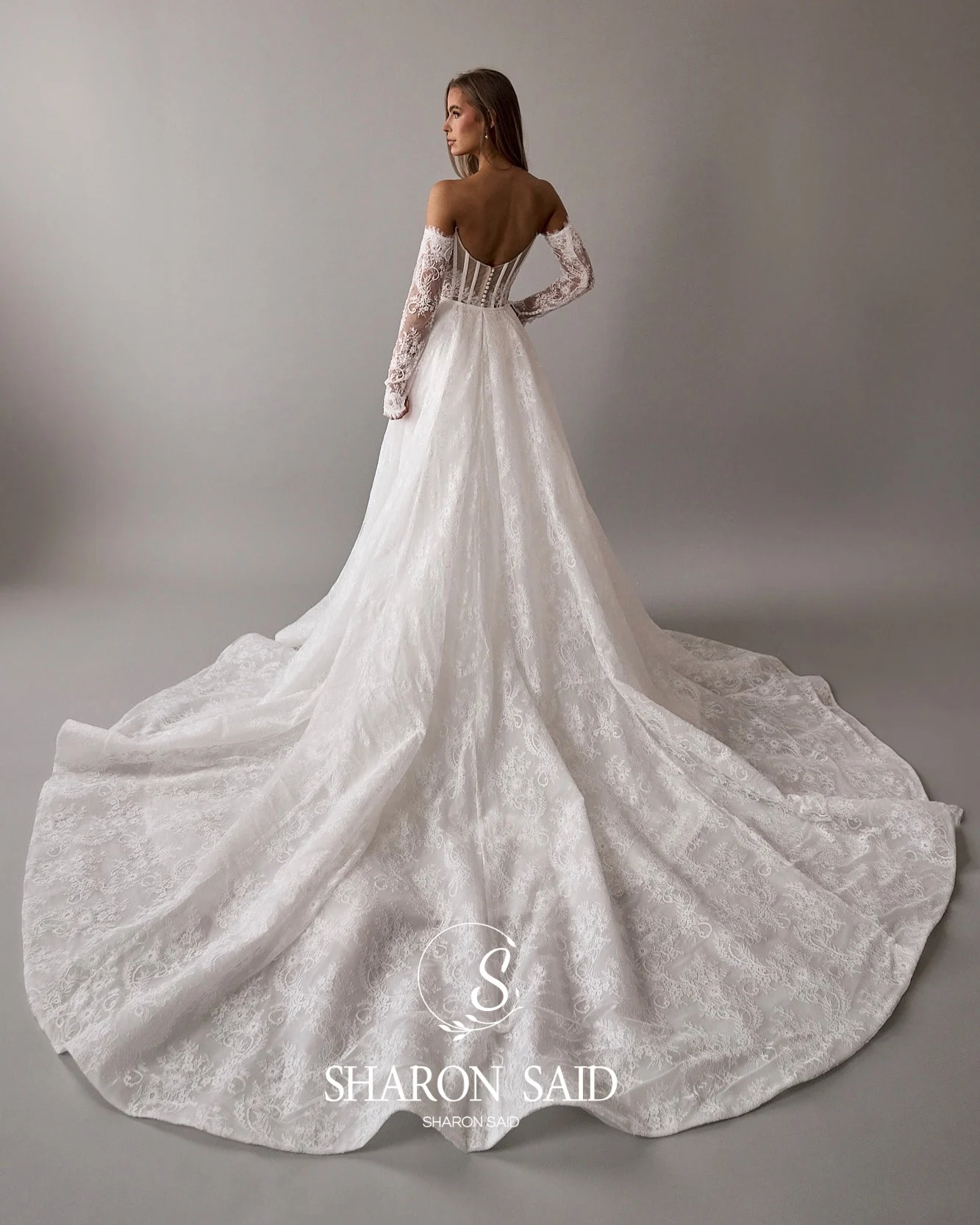 Sharon Said 2025 elegante manga larga sirena vestido de novia de encaje blanco Boho Sexy princesa vestidos de novia SW054 personalizado