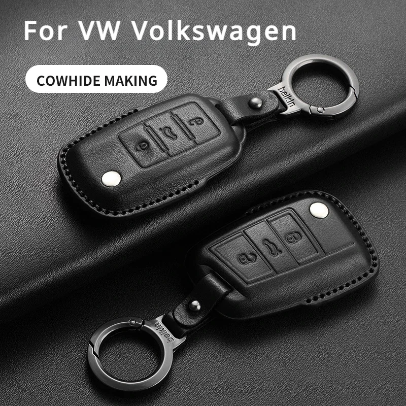 Leather Car Flip Key Case Cover For VW Volkswagen Golf 7 MK7 Tiguan MK2 T-roc T-cross Skoda Octavia Kodiaq Karoq Seat Ateca Leon