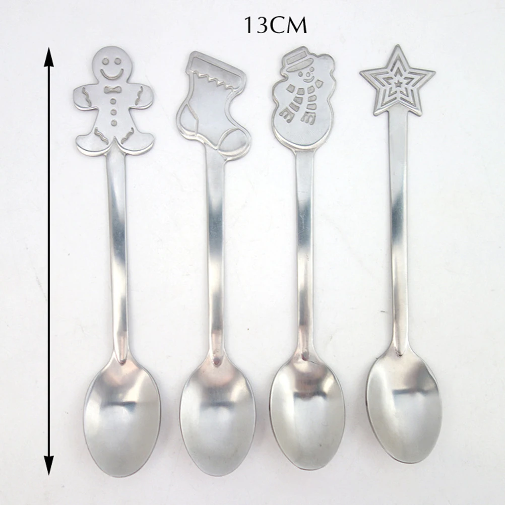 

4pcs Stainless Steel Coffee Spoon Xmas Cartoon Spoon Set Tea Dessert Appetizers Dishwasher Safe Smooth Polished Easy Clean Gift