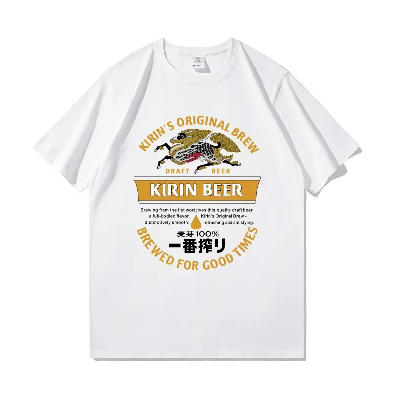 Camisetas japonesas de cerveza Kirin para hombres y mujeres, serie japonesa de verano, algodón suelto de manga corta retro planchado