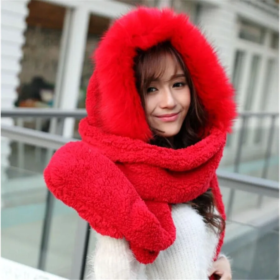 Gorro con capucha y bufanda para mujer, conjunto cálido de invierno con tela de felpa suave para actividades al aire libre, diseño grueso y aislado para Extr
