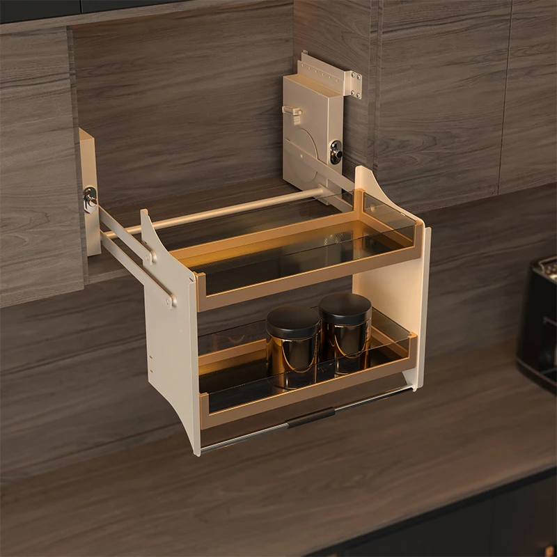 خزانة مصعد زجاجية للتخزين ذات إغلاق ناعم من الفولاذ المقاوم للصدأ الفاخرة قابلة للسحب للمطبخ #2