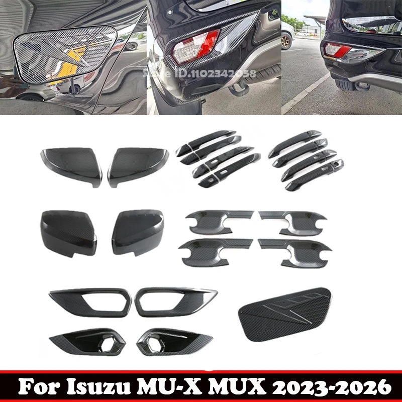 

For Isuzu MU-X MUX 2023-2026 Exterior ABS Carbon Fiber door handle bowl Rear View Rearview front rear foglamp fuel tank cap Cove