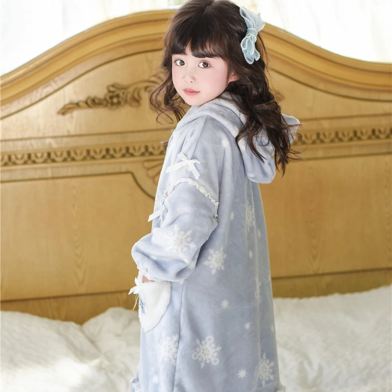 طقم ثوب نوم إلسا من الفلانيل، ملابس نوم الأميرة من الصوف المرجاني للفتيات والأطفال الصغار ملابس شتوية #6