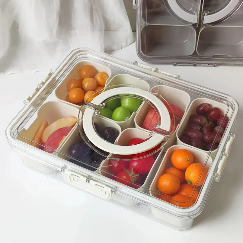 

Divided Plate with Lid, Food Storage Box, Snack Box, 4/8 Grid Snack Box, Fruit Storage Box for Refrigerator, Vegetable, Fruit