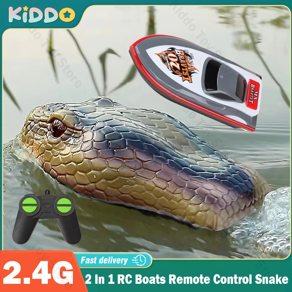 2 In 1 RC Speedboat Remote Control Boats RC Snake 2.4G Electric Animal Simulation Waterpoof Model Toys for Kids Chistmas Gift