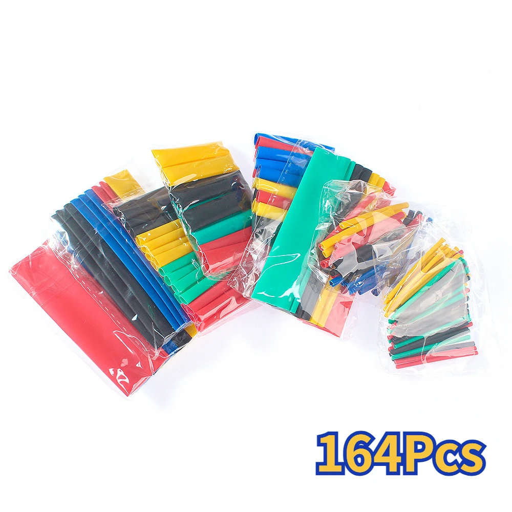 164PCS Shrink Cable Shrink Tube Kit Heat Assorted Pack Thermoretractile Insulation Sleeving Cable Wire Shrink Wrapping