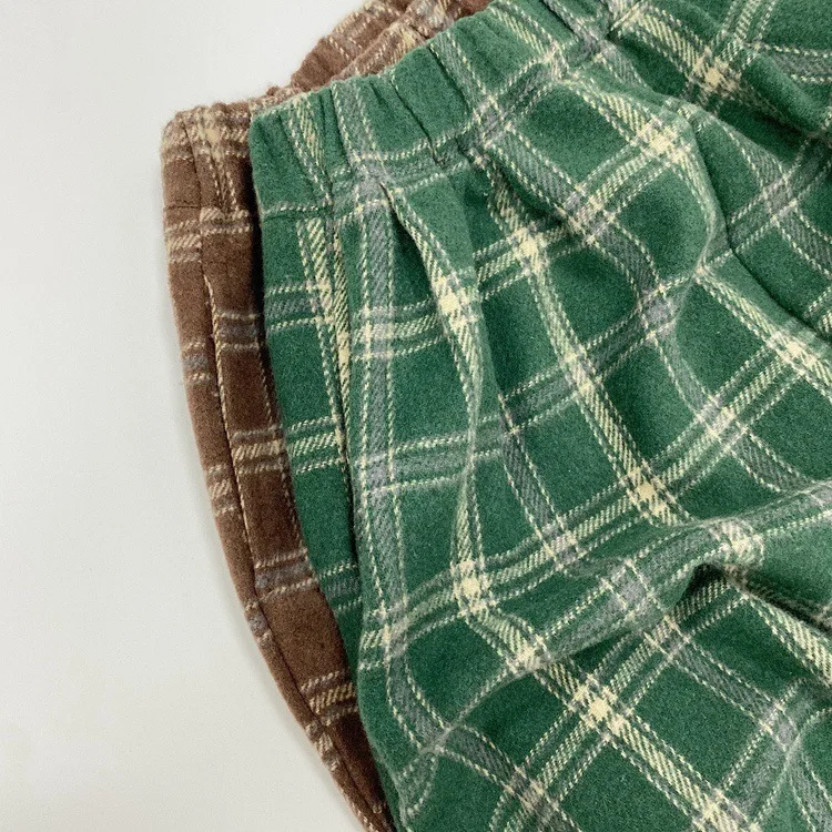 Kinder Jungen karierte Hosen Frühling Herbst gewebtes Material breite Beine Kinder Jungen Hosen modische Jungen kurze Hosen – Detail 13
