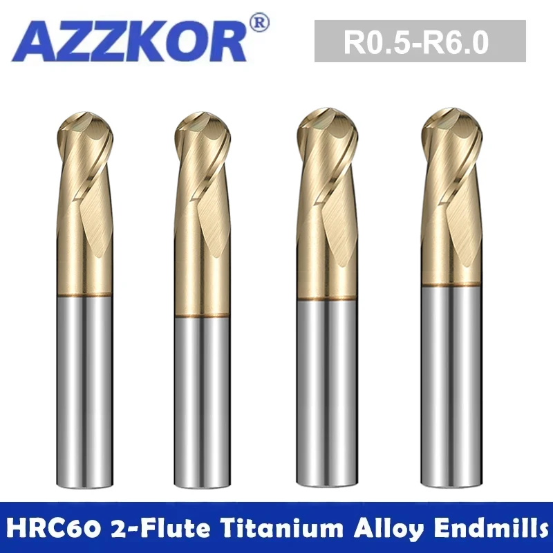 

AZZKOR 2-Flute Tungsten Steel Carbide Milling Cutter Titanium Alloy Unequal Divided Edge Ball Nose Endmills CNC Machining Center