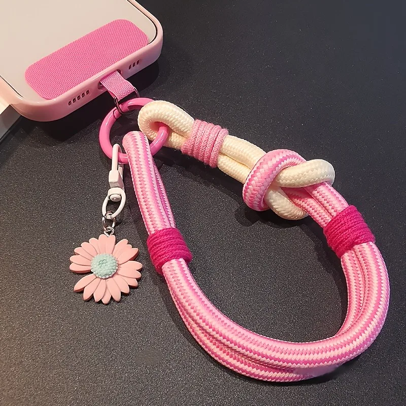 귀여운 3D 꽃 조절 가능한 폰 스트랩 손목끈 2-in-1 짧은 핸드 로프 스타일리시한 모... - 1