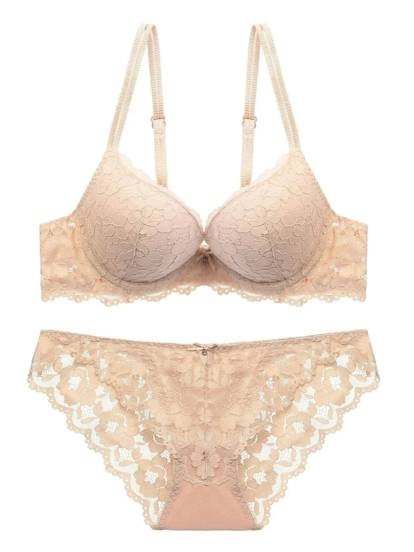 1 Set Elegant Lace Embroidery & Breathable Fabric Lingerie Set: Push-Up Bra, Drop Waist Sheer Panty - Ultimate Valentine's Day