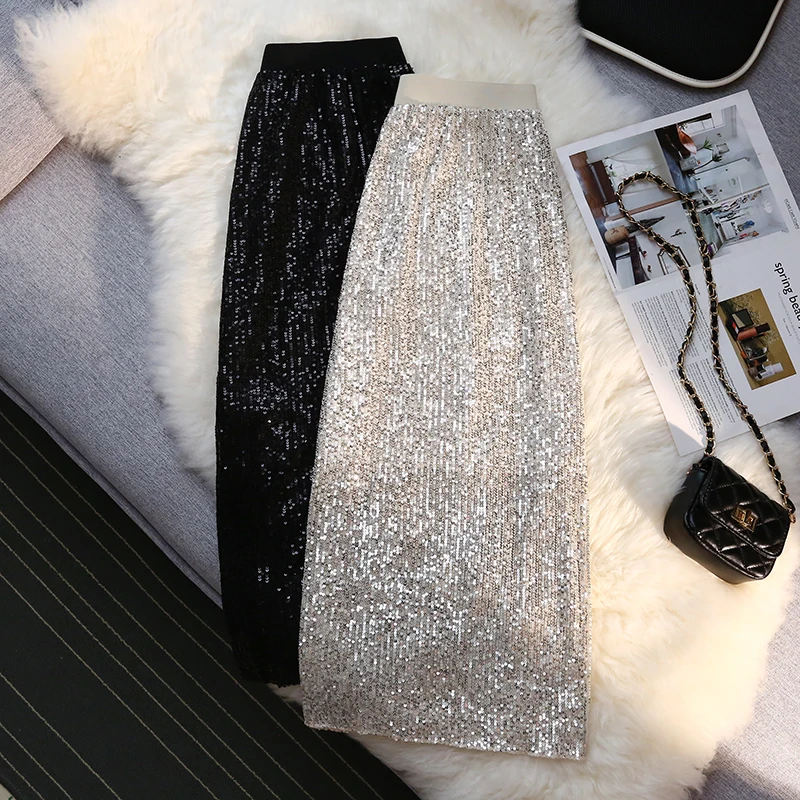 

Sparkling Sequin Half Skirt Elegant Women's High Waisted Mid Length A-Line Wrap Hip Skirt Fashionable High Street Charm Dressing