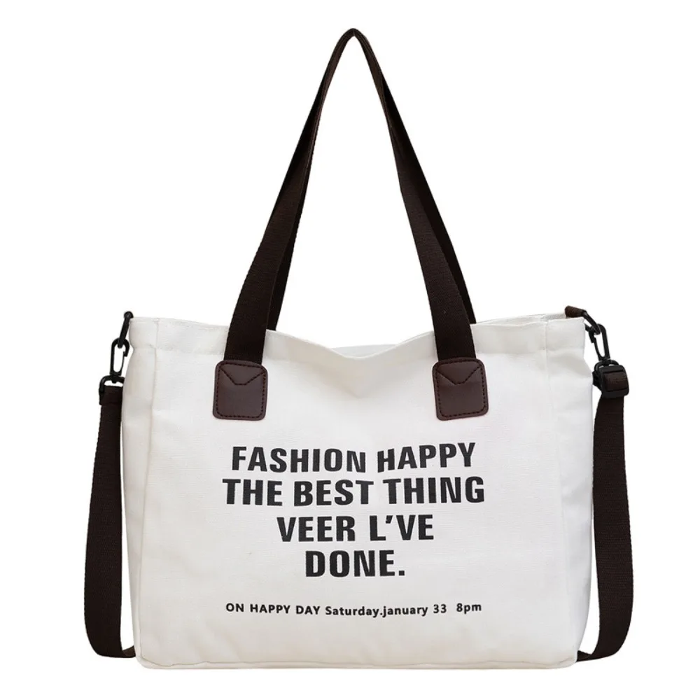 

Холщовая сумка через плечо с буквенным принтом, повседневная женская большая вместительная сумка-тоут с несколькими карманами, мягкая универсальная холщовая сумка для женщин и мужчин