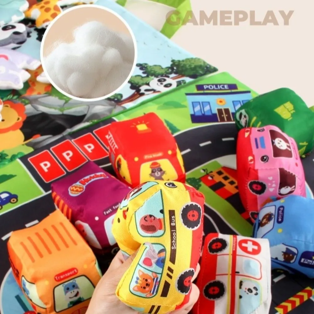 

6/9pcs Set Educational Soft Cloth Soft Cloth Car Toy with Play Mat Sound Paper Rattle Toy Sensory Toy Baby