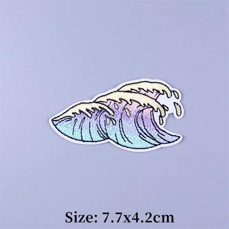 Sea Wave Cenário Patches bordados para Vestuário, Patch fusível, DIY Thermoadhesive Stripe Appliques em Mochilas, Ao ar livre