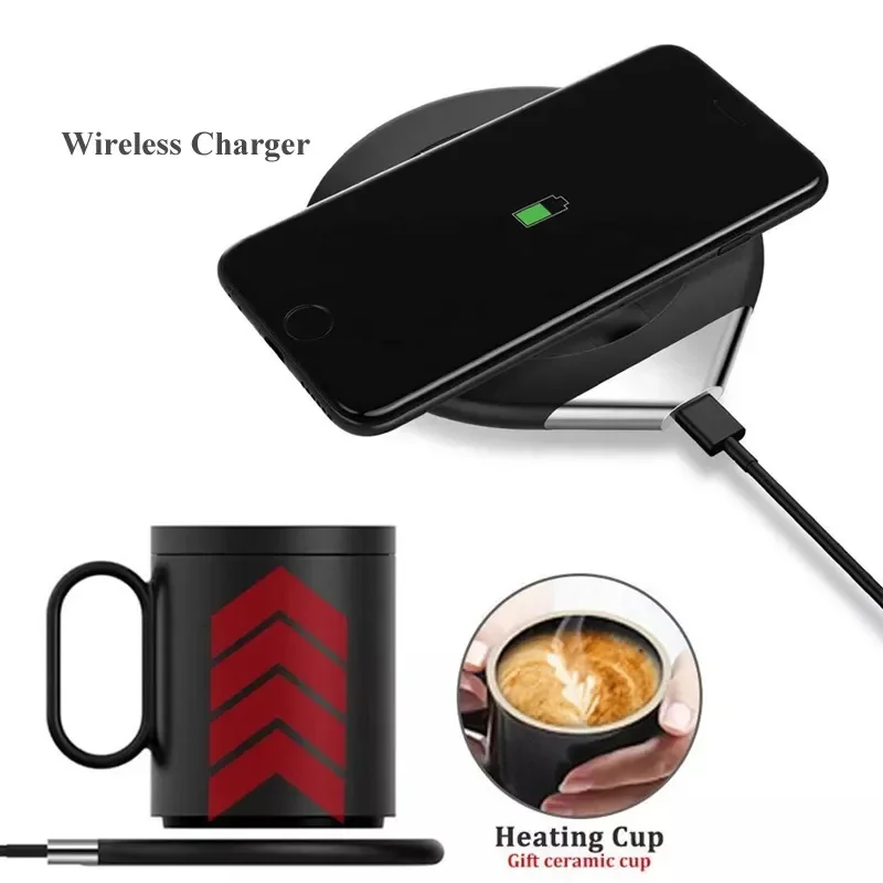 Smart Mug Warmer Wireless Heated Coffee Cup 55℃ Thermostatic Mug with phone Wireless Charger For Home Office Desk Gift