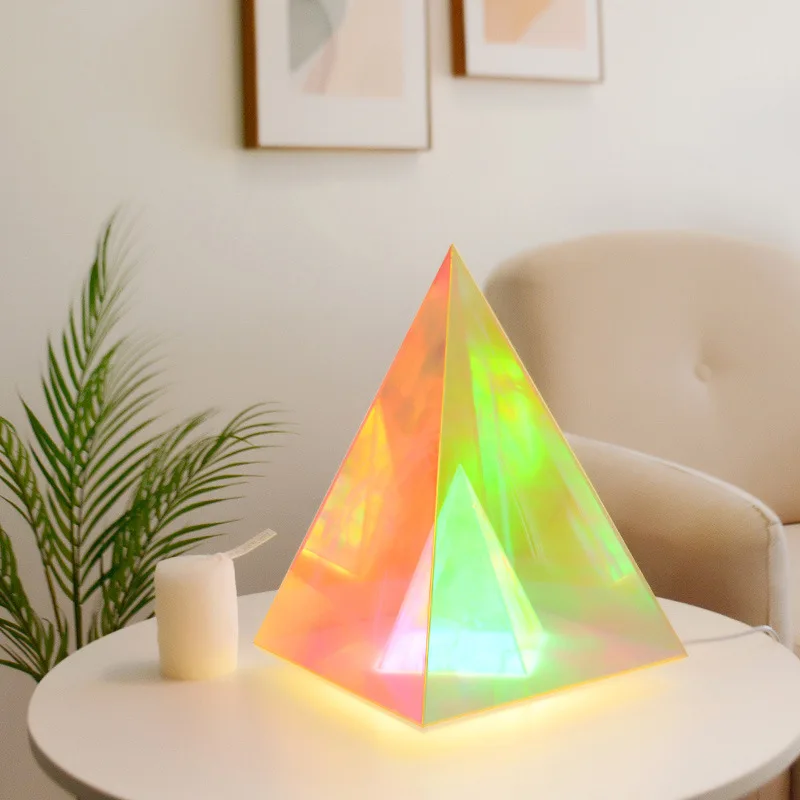 Creative Acrylic LED Bedside Night Light Triangle Pyramid Table Lamp for Living Room Bedroom Rubik\'s Cube Color Indoor Lamp