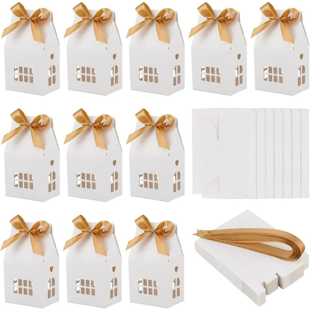 

24 Pcs House Shaped Party Boxes 2.83x2.04x4.92 Inch Gift Case with Boxes with Small for Dessert Wedding Wrapping White