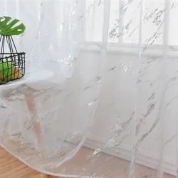 HOLAROOM White Blackout Curtains Tulle for Living Room Marble Striped Gold Silver Printed Tulle Home Balcony Vertical Curtain