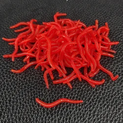 Lot de 100 leurres souples en PVC, ver de terre réaliste, 3.5cm, ver rouge en silicone, odeur de poisson Él