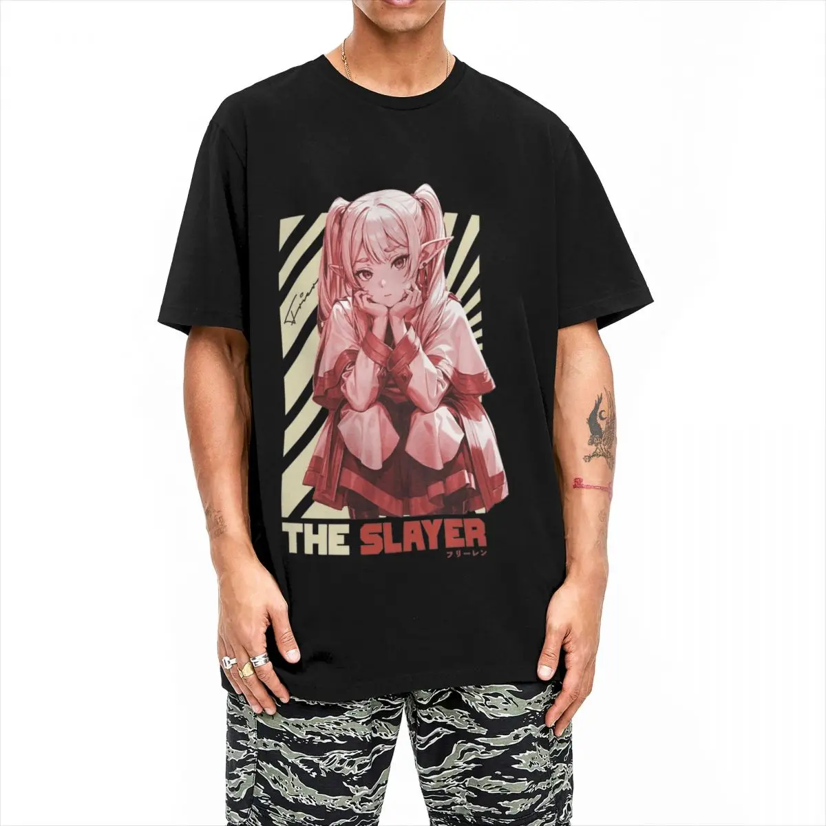 Camisetas de The Slayer Frieren para hombres y mujeres, camisetas Hipster de algodón con cuello redondo, camisetas de Manga corta, ropa de Anime,