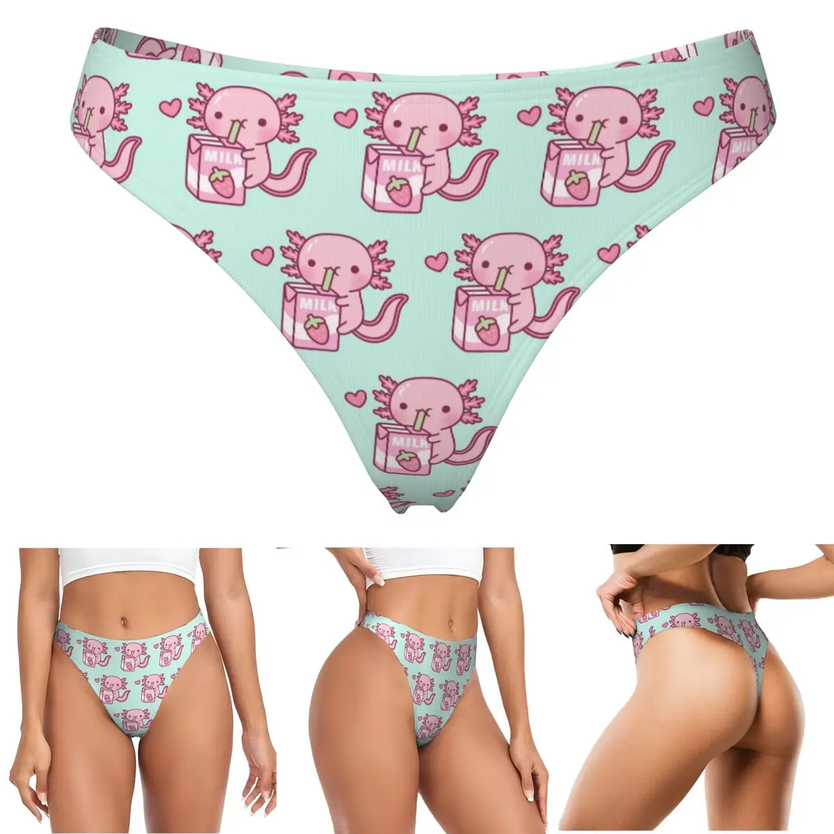 calcinhas-g-string-personalizadas-com-estampa-de-axolote-adorando-leite-de-morango-confortaveis-e-respiraveis-para-mulheres